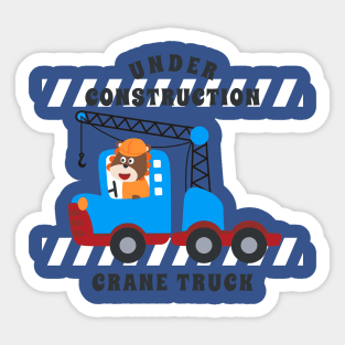 Vector illustration of contruction vehicle with cute litle animal driver. Sticker